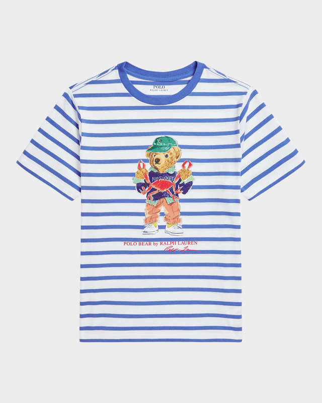 Boy's Striped Polo Bear Graphic T-Shirt, Size S-XL